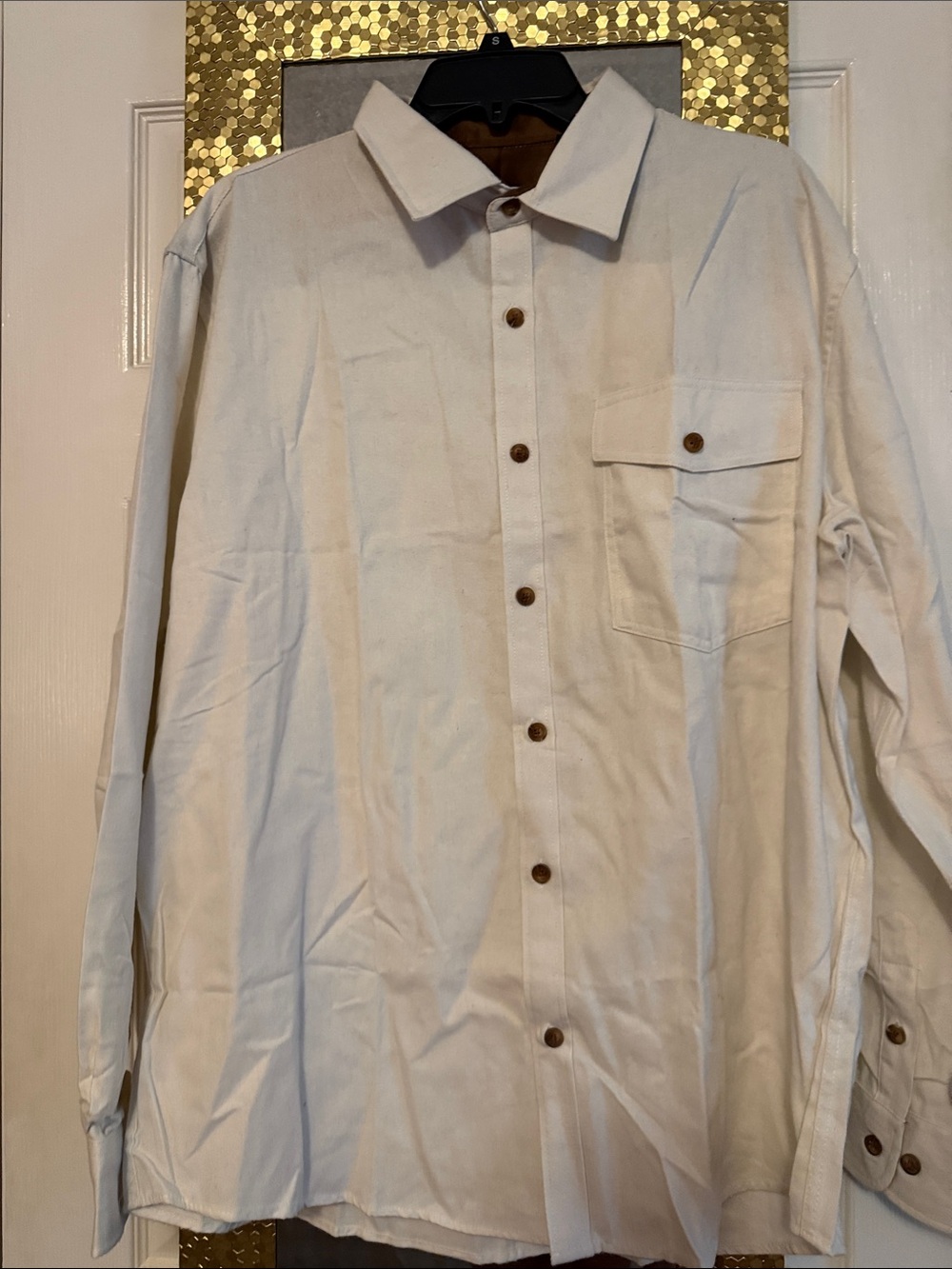 Men's Cream Casual Button-Down Shirt with Chest Pocket
